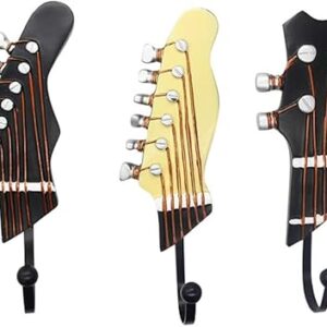 KUNGYO Vintage Guitar Shaped Decorative Hooks Rack Hangers for Hanging Clothes Coats Towels Keys Hats Metal Resin Hooks Wall Mounted Heavy Duty (3-Pack) (Guitar Hook-A)