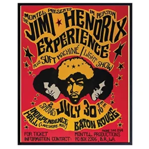 Jimi Hendrix Vintage Wall Art Print - Great Home Decor for Bedroom, Den or Office - Perfect Gift for Him, Music, Woodstock and Rock and Roll Fans - 8x10 Photo - Unframed