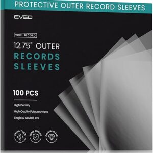 EVEO 100 Vinyl Record Sleeves Outer – Crystal Clear Outer Vinyl Sleeves LP Album Covers 12.75"x12.75" | Perfect Fit Protective 3 Mil Protection for Single & Double LPs - Archival Quality