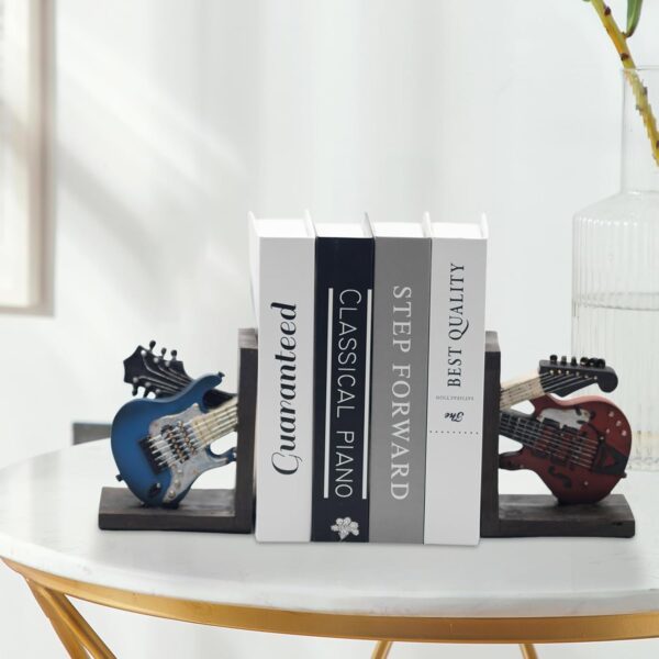 Vintage Guitar Bookends,Book Ends for Shelves,Guitar Music Deluxe Bookshelf Desktop Decoration,Book Ends for Heavy Books for Home Study Room Office Schools - Image 3