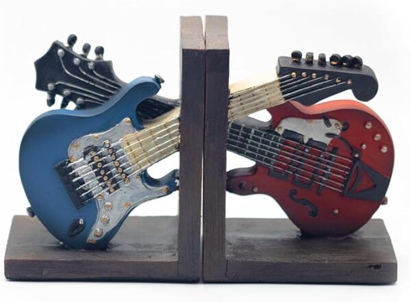 Vintage Guitar Bookends,Book Ends for Shelves,Guitar Music Deluxe Bookshelf Desktop Decoration,Book Ends for Heavy Books for Home Study Room Office Schools