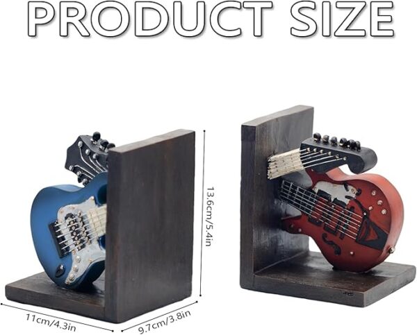 Vintage Guitar Bookends,Book Ends for Shelves,Guitar Music Deluxe Bookshelf Desktop Decoration,Book Ends for Heavy Books for Home Study Room Office Schools - Image 4