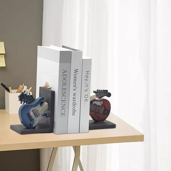 Vintage Guitar Bookends,Book Ends for Shelves,Guitar Music Deluxe Bookshelf Desktop Decoration,Book Ends for Heavy Books for Home Study Room Office Schools - Image 6