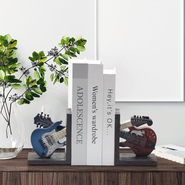 Vintage Guitar Bookends,Book Ends for Shelves,Guitar Music Deluxe Bookshelf Desktop Decoration,Book Ends for Heavy Books for Home Study Room Office Schools - Image 2