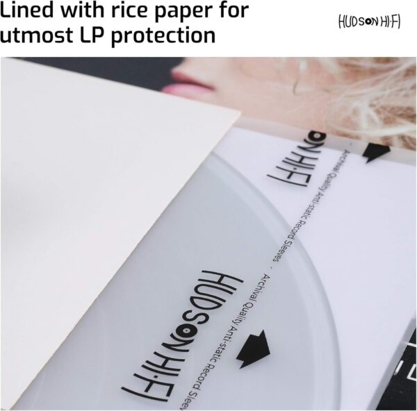 Hudson Hi-Fi 3 Layers HDPE Anti-Static 100 Vinyl Record Inner Sleeves - Durable Clear Disc Sleeves- Protect LP Albums from Dirt, Dust & Scratches - Acid-Free Rice Paper Interior Disc Covers - Image 2