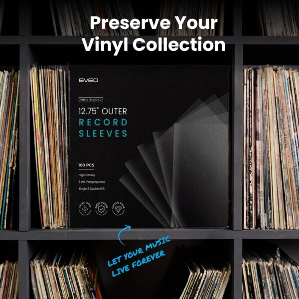EVEO 100 Vinyl Record Sleeves Outer – Crystal Clear Outer Vinyl Sleeves LP Album Covers 12.75"x12.75" | Perfect Fit Protective 3 Mil Protection for Single & Double LPs - Archival Quality - Image 4