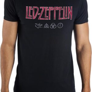 Led Zeppelin Distressed Logo with Symbols Crew Neck Short Sleeve Black Adult T-Shirt