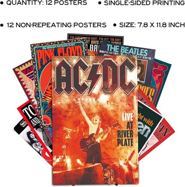 Woonkit Vintage Rock Band Posters for Room Aesthetic, 70s 80s 90s Retro Music Room Wall Bedroom Decor Art, Vintage Rock Concert Poster Wall Collage, Old Music Album Cover Prints (12 SET B, 7.8X11.8 INCH) - Image 5