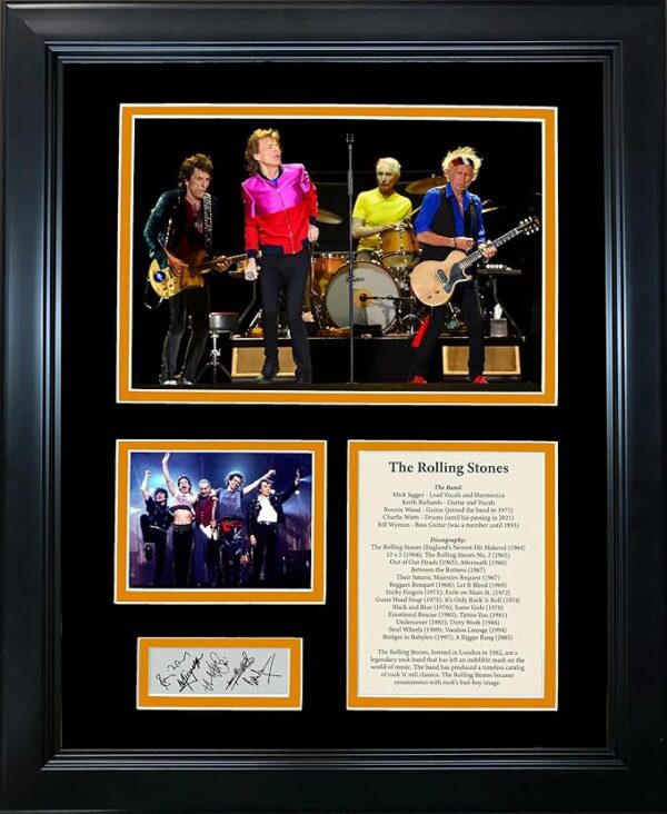 HOFSM.COM Hall of Fame Sports Memorabilia Framed The Rolling Stones Band Discography Facsimile Laser Engraved Signatures Auto 11"x14" Music Photo Sig Collage