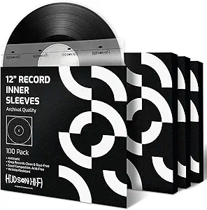 Hudson Hi-Fi 3 Layers HDPE Anti-Static 100 Vinyl Record Inner Sleeves - Durable Clear Disc Sleeves- Protect LP Albums from Dirt, Dust & Scratches - Acid-Free Rice Paper Interior Disc Covers